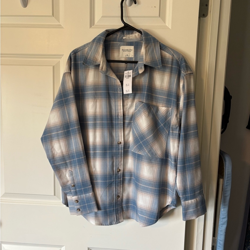 Abercrombie & Fitch Light Blue and Cream Plaid Shirt